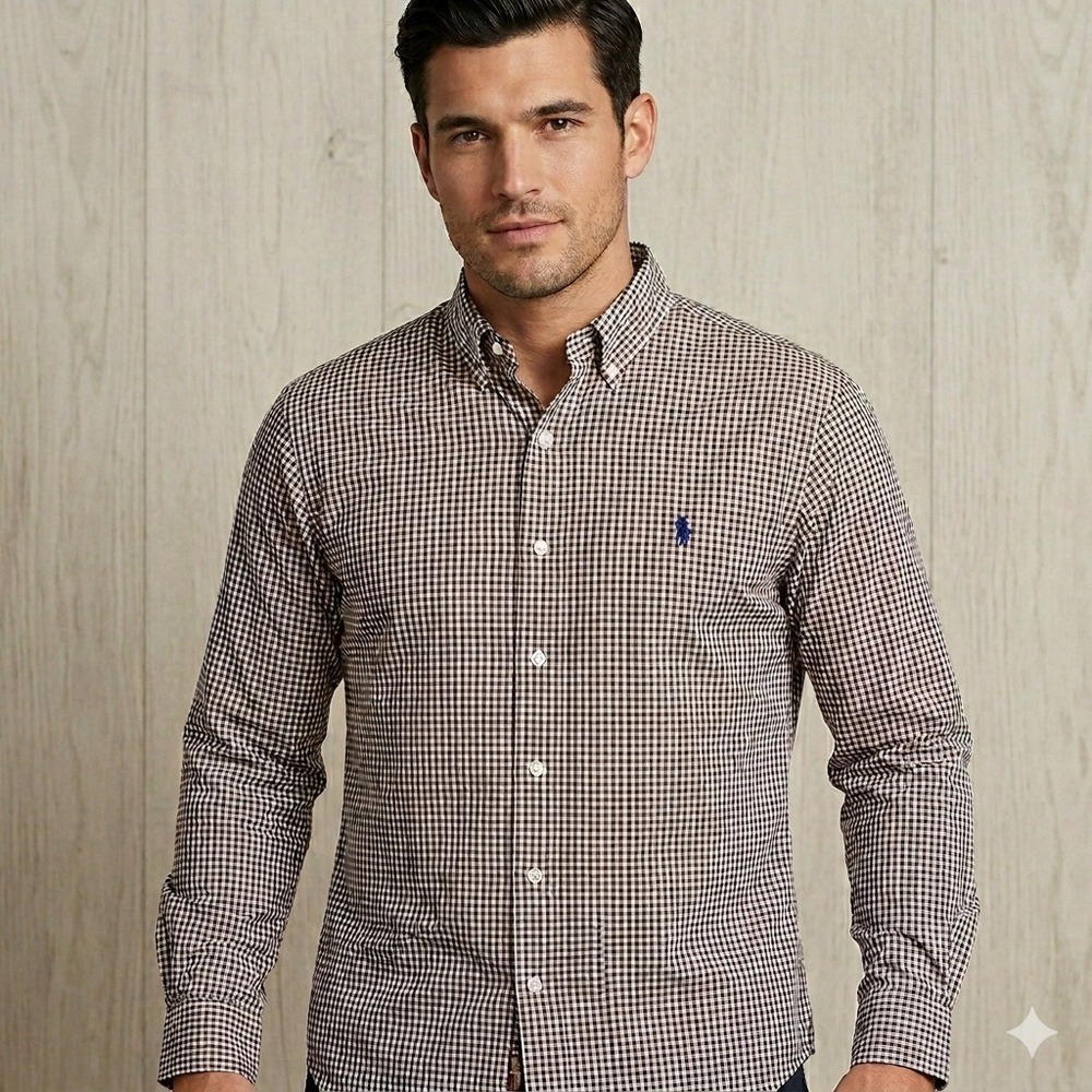 Ralph Lauren Button Down Mens XXL Brown Gingham Performance Classic Fit Shirt